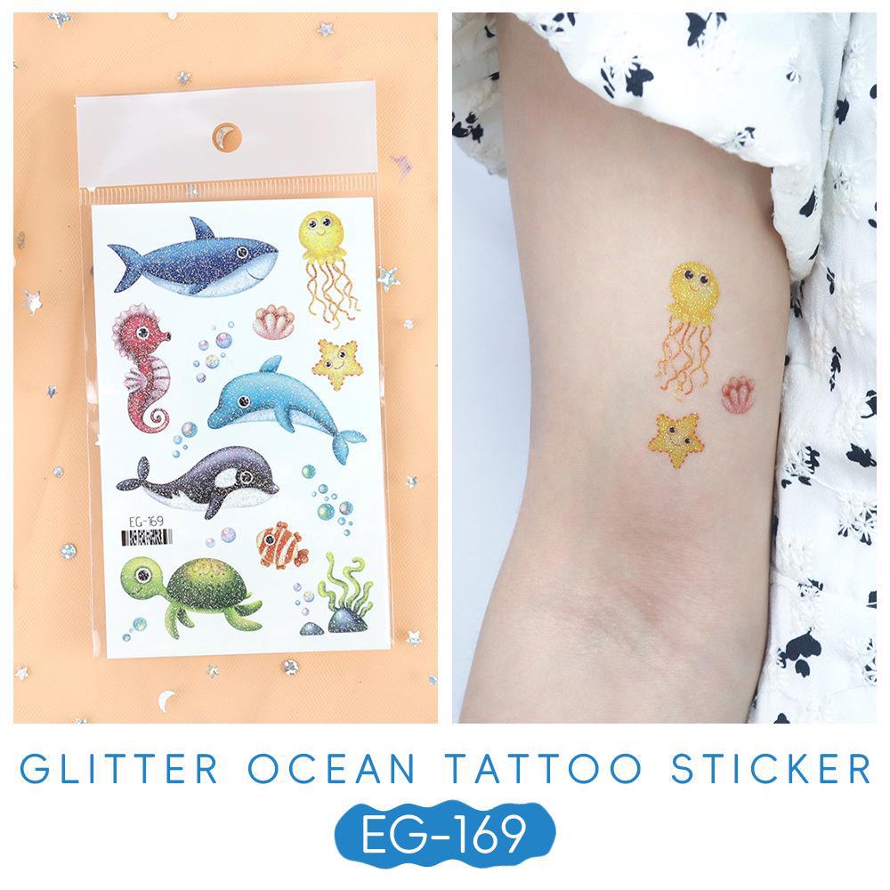 2023 Ruikalong водонепроницаемые блестящие морские животные мультфильм татуировки наклейки для детей