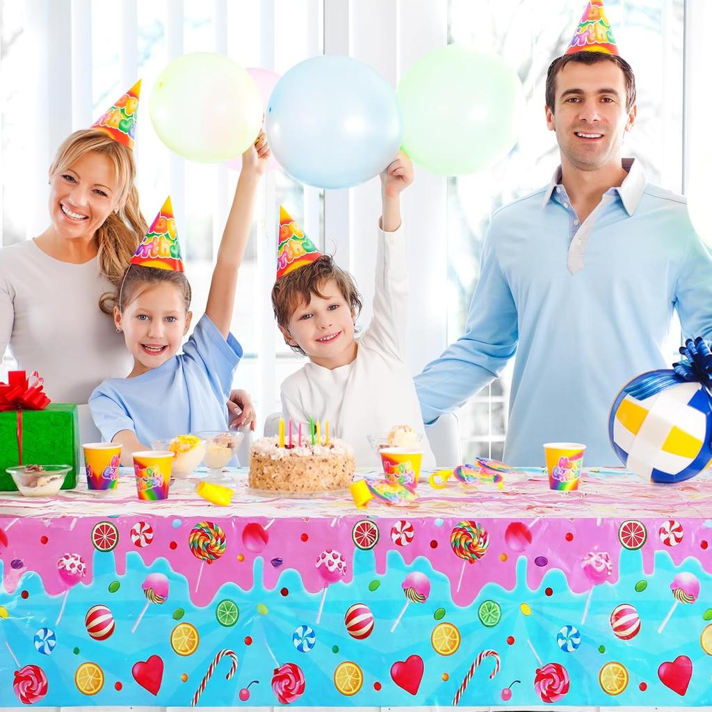 2 PCS Candyland Plastic Tablecloth Candy Theme Party Decorations Colorful Lollipop Table Covers Sweet Table Cloth for Candy Land Party Birthday Baby