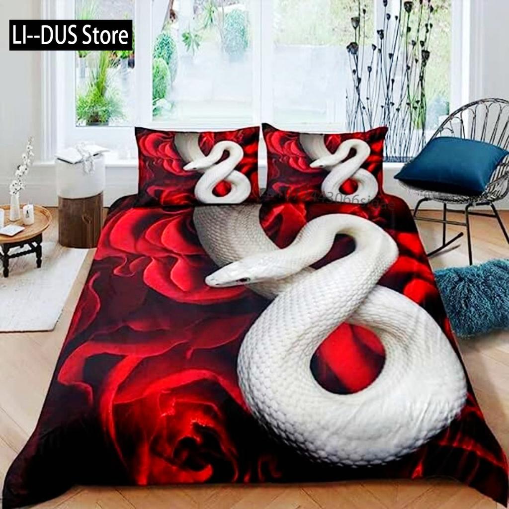 3D Snake Duvet Cover Green Snake Duvet Cover 3D Reptile Print Bedding Set Wild Animal Quilt Cover For Room Decor Women Men Teen