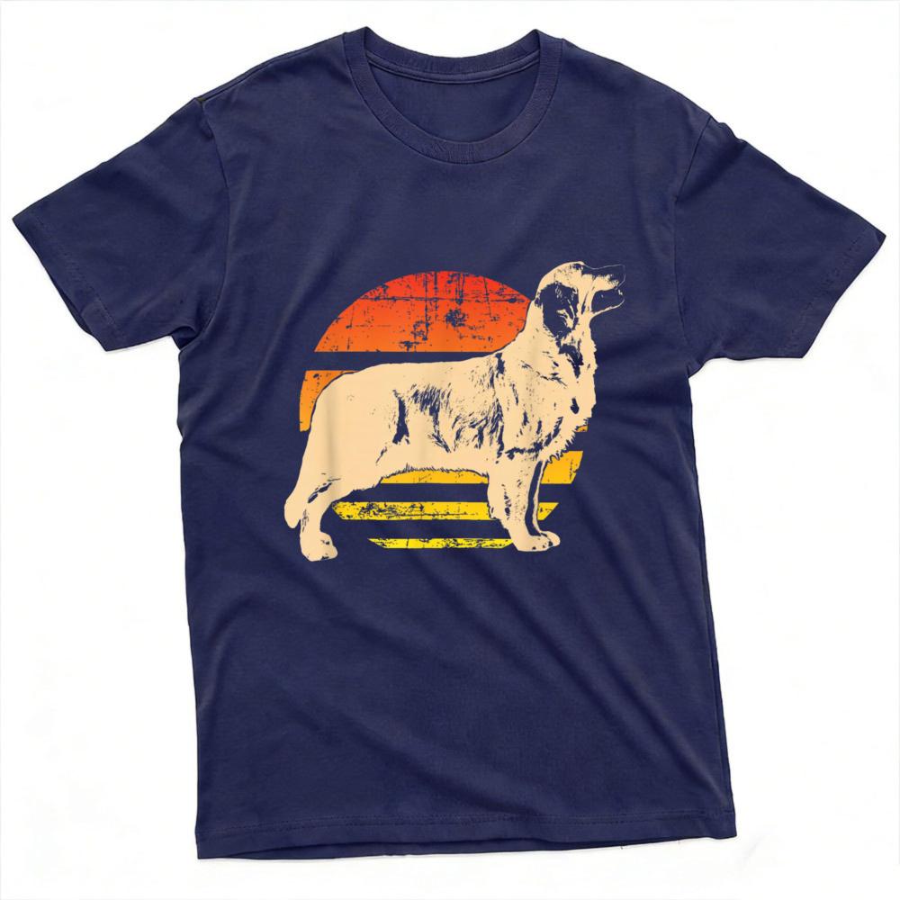 Distressed Retro Sunset Golden Retriever Silhouette Graphic T Shirt Side Profile Dog Retro Striped Sun Print Unisex Clothes