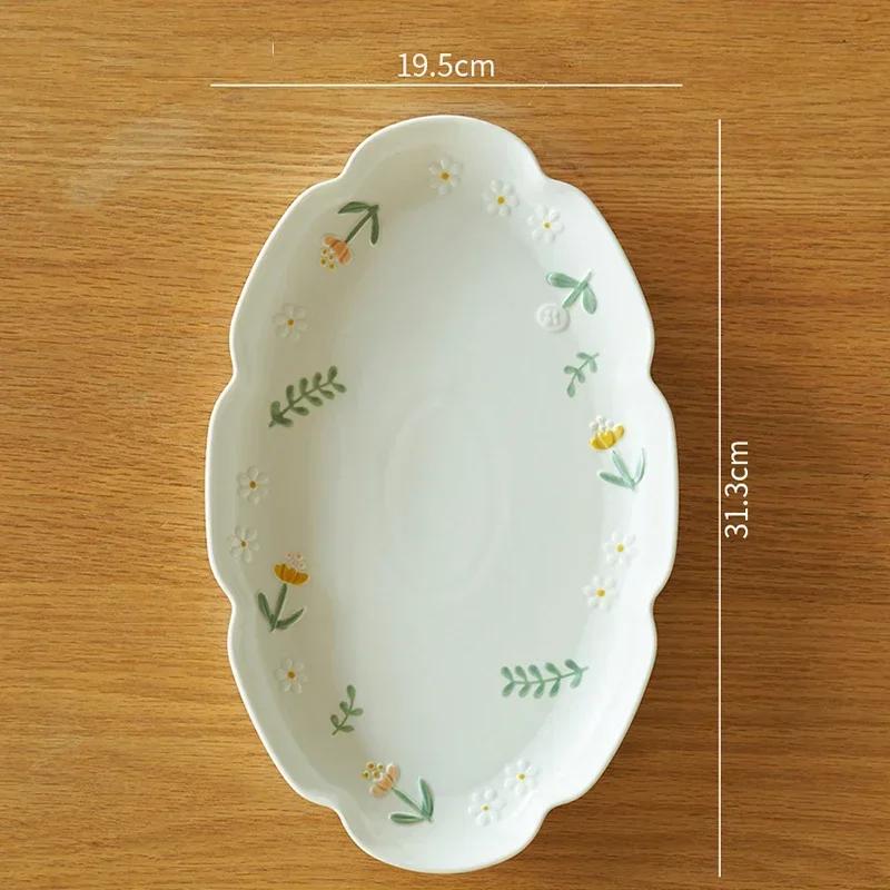 Керамические тарелки с цветочным рельефом, креативная круглая тарелка для рыбы высокого класса, изысканные блюда, обеденная тарелка, изысканная домашняя посуда
