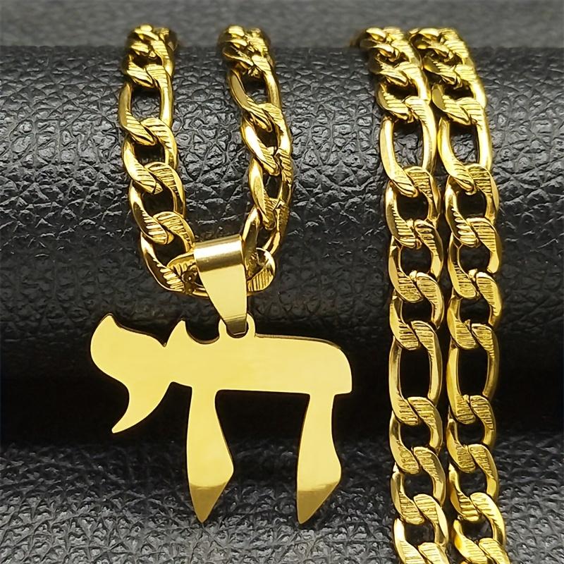 Hebrew Letter Hai Chai Symbol Pendant Necklace For Women Men Stainless Steel Je Life Symbol Necklace Religion Amulet Jewelry