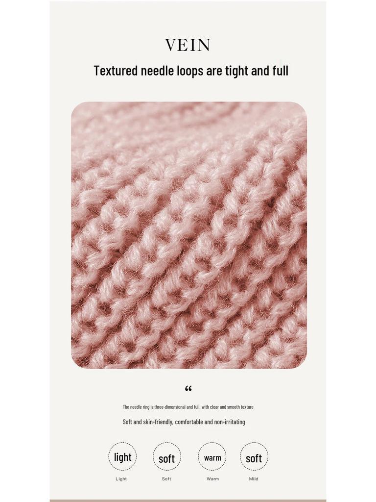 Заграничная вязаная теплая шапка-бини - Однотонная, Ветрозащитная, Холодостойкая, Для защиты ушей на улице