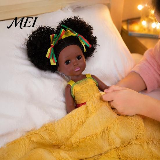 Toddler Toys for Imaginative Play 14 Inch Black Doll with Afro Hair, Soft Vinyl Posable African American Dolls Curly Hair Kids, Dress Up Fashion