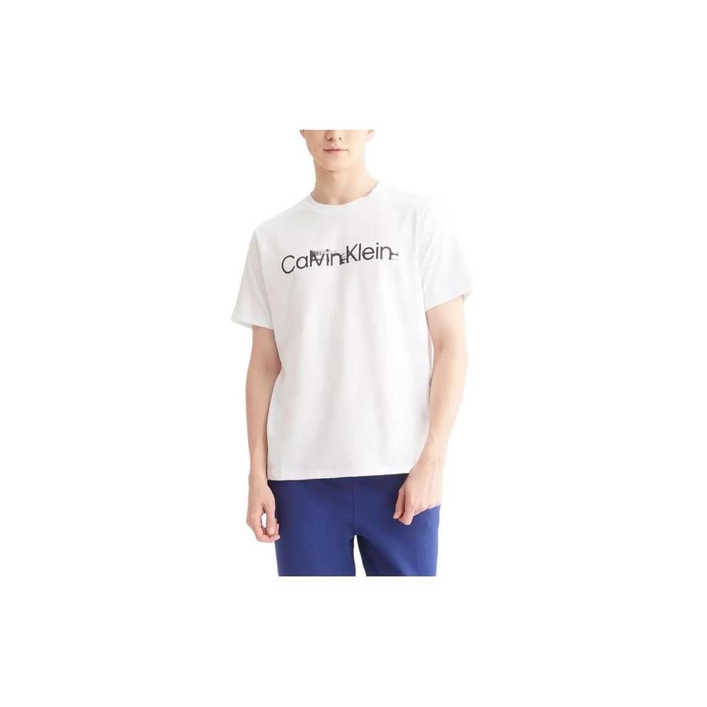Calvin Klein Logo Print Crew Neck Short Sleeve T-Shirt Men Tops White GMS3K110-YAF