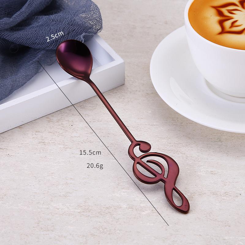 Coffee Stirring Spoon Musical Notes Shaped Long Handle Stainless Steel 7 Colors Dessert Ice Cream Mixing Scoops Drink Tableware