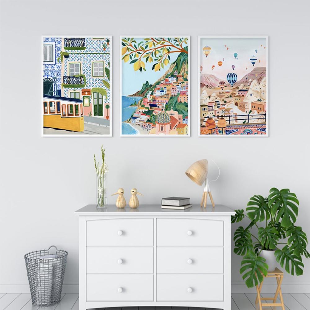 Travel City Posters Barcelona Turkey Italy Landscape Canvas Painting Nordic Living Room Home Decor Wall Art Pictures Cuadros