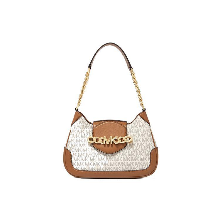 Michael Kors Hally Винтажный Логотип Цветные Блоки Сумка на Плечо Женская Сумка на Плечо Ванильно-Белый Желудово-Коричневый 30F1G2HL1B-149