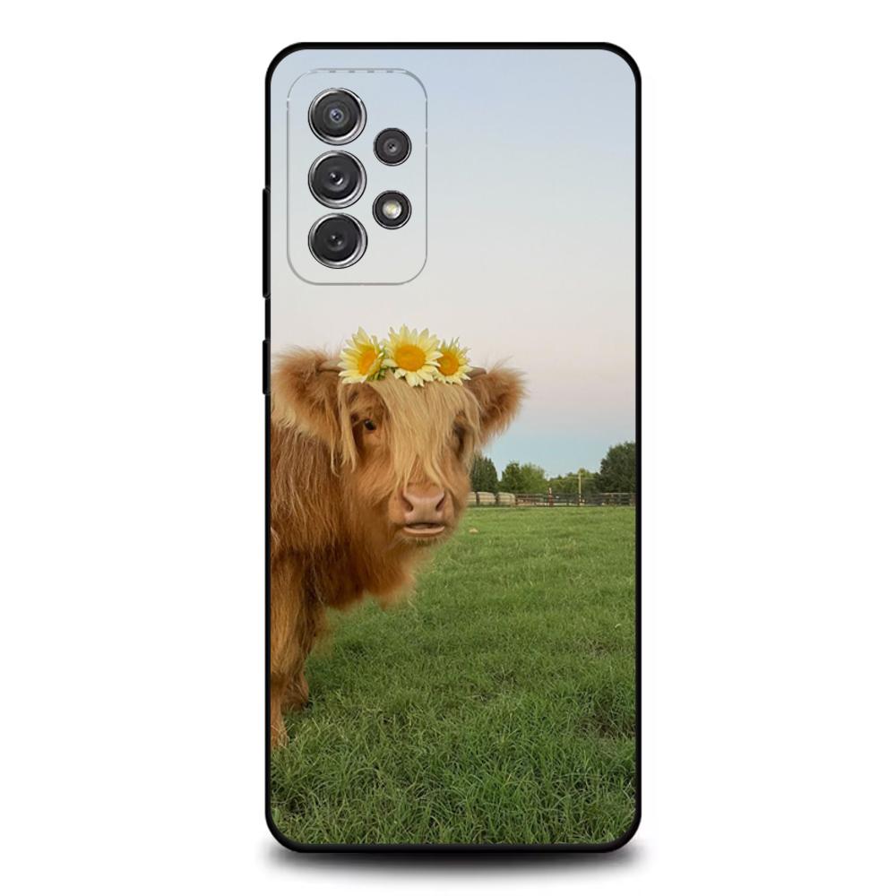 Милый чехол для телефона с шотландской коровой для Samsung S25, S24, S21, S22, S23, S30, Ultra, S20, Plus, Fe, Lite, Note, 10, 9, 5G Черный чехол