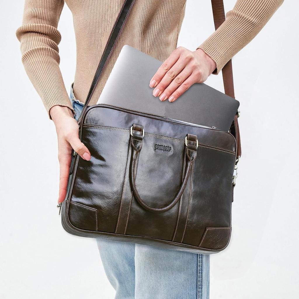 Портфель из натуральной кожи CONTACT'S, наплечные сумки-мессенджеры для мужчин, большая вместительная сумка для ноутбука 14,2 дюйма, мужская дорожная деловая сумка