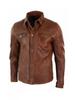 Handmade Stylish Casual Biker Motorcycle Real Lambskin Brown Men's Leather Shirt