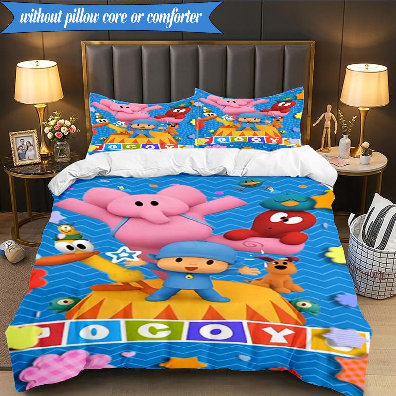 3PCS Pocoyo's Colorful Adventure Bedding Set 2D Printing (Includes 1 Duvet Cover + 2 Pillowcases Coreless), Bedroom decor,Fan gift