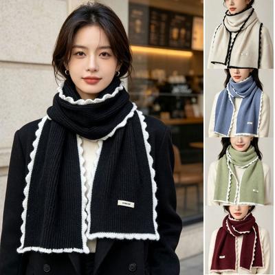 Warm Lock Edge Knitted Scarf Thick Knitted Winter Scarf Warm Neck Warmer For Students