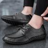 Модная повседневная мужская кожаная обувь Классический и минималистичный стиль Для работы и повседневной носки Удобная обувь для улицы Большие размеры на шнуровке