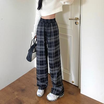 Брюки свободного покроя большого размера в клетку в стиле ретро. Женские осенние прямые брюки с высокой талией.
