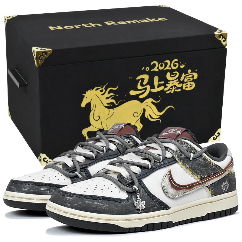 Nike Кроссовки Dunk Скользкие Устойчивые к истиранию Низкие Скейтбордические Мужские Белый Черный Серый IM6670-202(Team1676-S-BOX