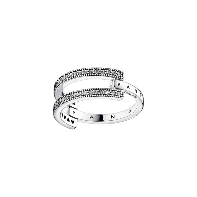 Pandora Pavé Logo Double Ring Hollow Decoration 925 Silver Ring Women rings 192779C01