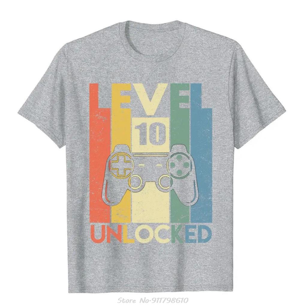 Level 10 Unlocked T-Shirt Funny Video Gamer 10th Birthday Gift Sweatshirt Tops Tees Cotton Men T Shirt Funny Casual Tshirt
