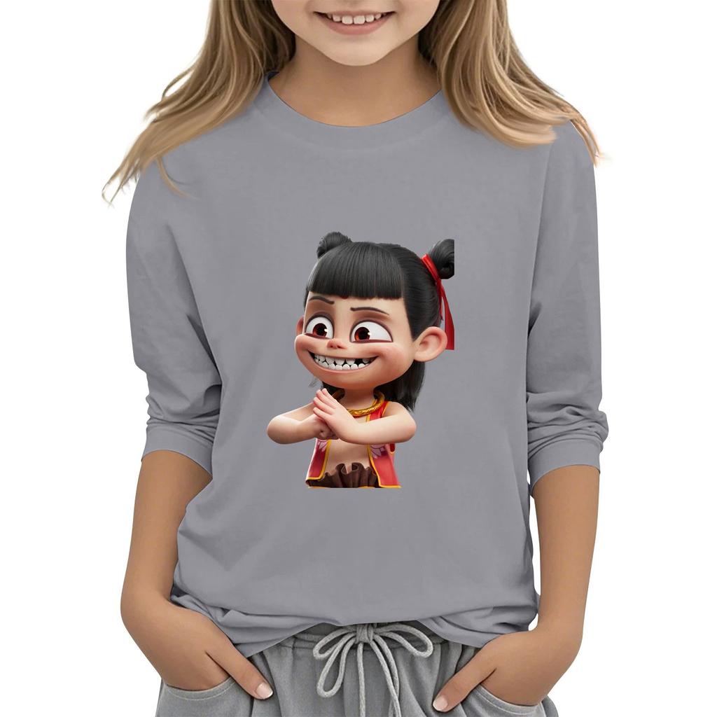 Топы с принтом для девочек 5-16 лет с круглым вырезом и рукавами 3/4 Футболки Модные топы Наряды Футболки