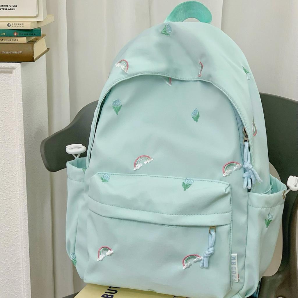 Schoolbag new cute rainbow embroidery schoolbag for primary school students, high value ins niche backpack, simple and lightweight double