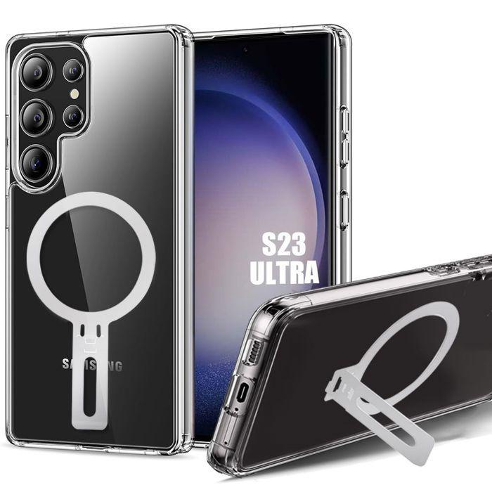 Protective Case - BOOLING - for Samsung Galaxy S23 Ultra - Shockproof Silicone - Magnetic Holder - Transparent