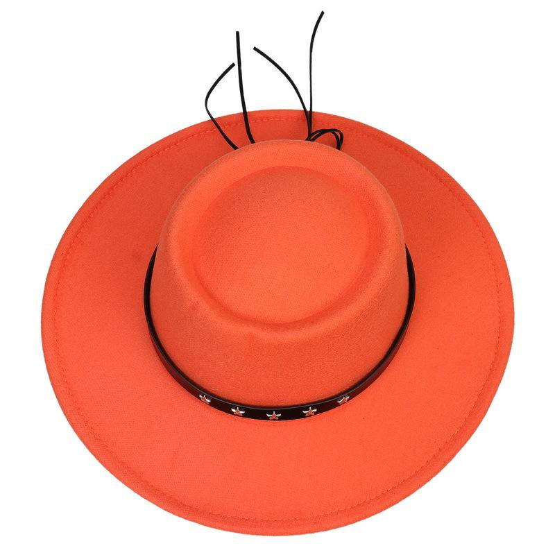 Women's autumn and winter flat top hat, five-pointed star belt accessories, woolen hat, Panama jazz hat, men's top hat