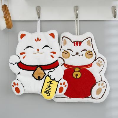 Милое мультяшное полотенце для рук с изображением счастливого кота, утолщенное, быстросохнущее, протирающее полотенце для ванной комнаты, коралловое бархатное, впитывающее воду, подвесное полотенце