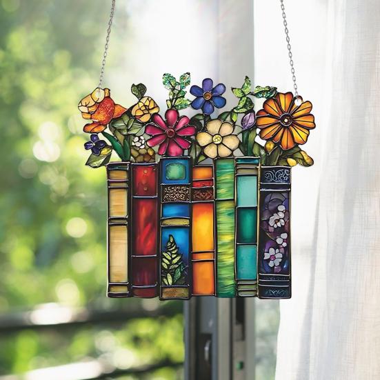 Acrylic Flower Book Hanging Decoration Indoor Outdoor Home Garden Wall Window Hanging Stained