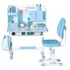 2Pcs/Set Kids Study Desk Chair Set Height Adjustable Study Table Chair Set with Sitting Corrector Ergonomic Desk Chair with Book Stand (Pink, Blue)