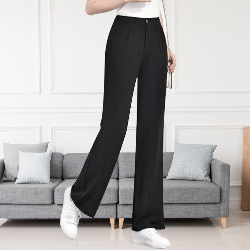 Women's High Waist Wide Leg Pants with Elastic Waist - Black, Loose Fit, Perfect for Spring and Summer