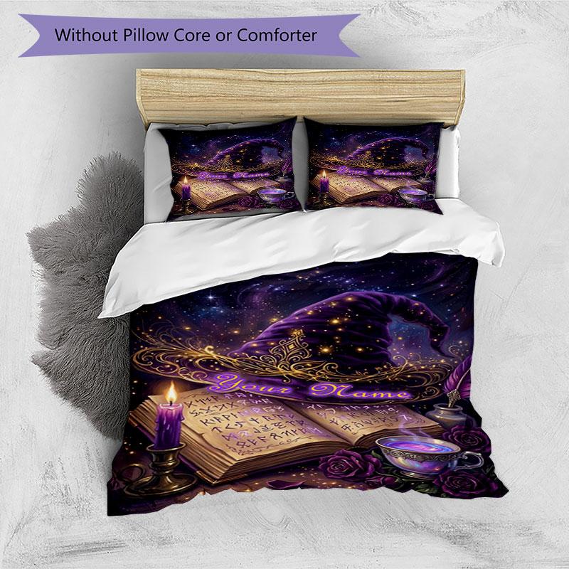 3PC Custom Name Spellbook" Bedding Set Duvet Cover Closure Includes 1 Duvet Cover & 2 Pillowcases for Bedroom