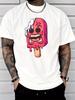 Scary Melting Popsicle Monster Unisexs Front Print T Shirt Horror Ice Cream Cartoon Graphic Tee Casual Short Sleeve Top Summer Gift