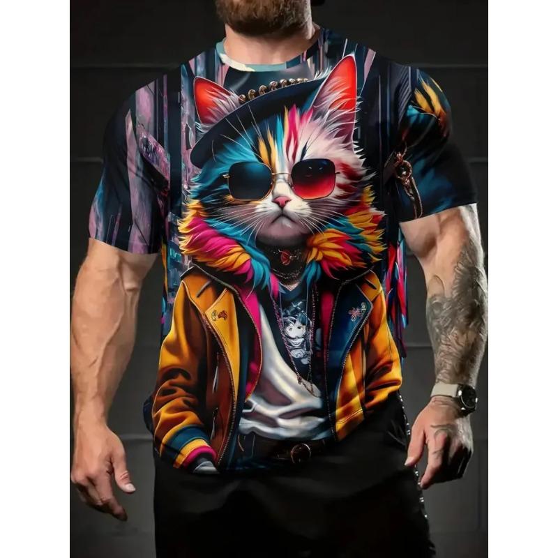 Летняя футболка с круглым вырезом, 3D-принтом смешного кота, модная, повседневная, с коротким рукавом, мужская
