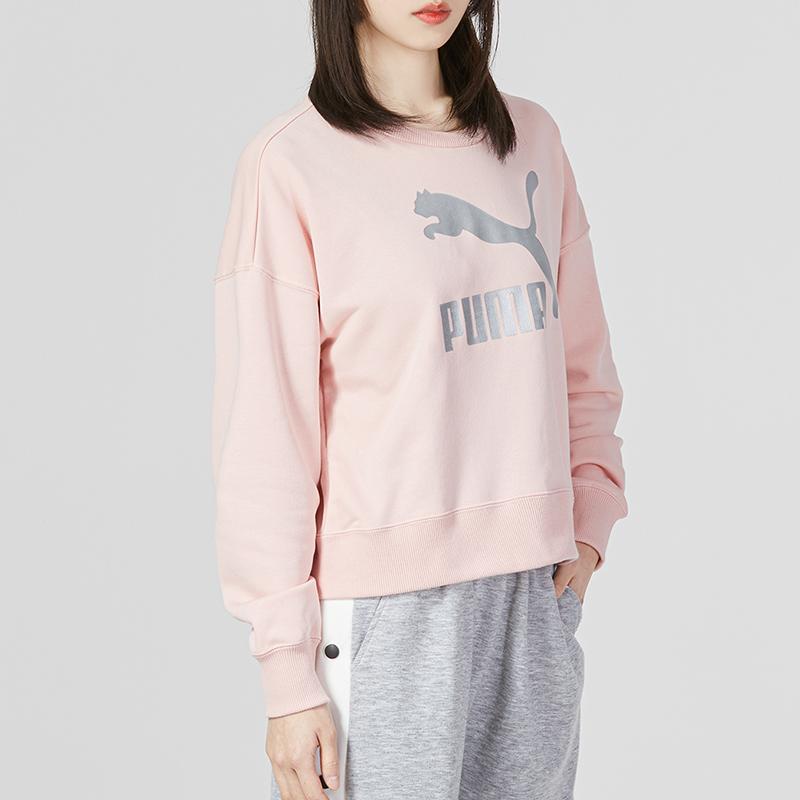 Puma Classics Metallic Logo Crew Sweatshirt Women Tops Pink 535276-66