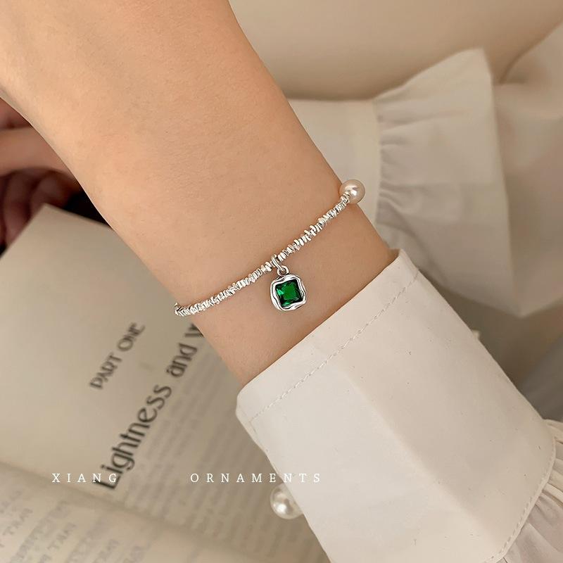 Non-Specification Broken Silver A Few Taels Of Green Stone Brand Pearl Bracelet Girls' Light Luxury Girlfriend Bracelets