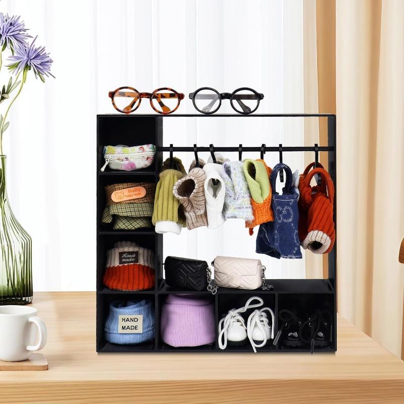 Шкаф для кукольной одежды для Лабубу, Аксессуары для кукол для одежды Лабубу, Кукольный гардероб Аксессуары для кукольного домика для кукол 15/17 см Одежда с 10 вешалками