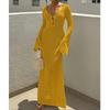 European-American V-Neck Hollow Texture Long-Sleeve Beach Dress