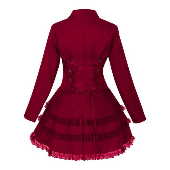 Женский двубортный викторианский стимпанк блейзер пальто готический смокинг фрак куртка с кружевной отделкой Хэллоуин свадебная униформа костюм