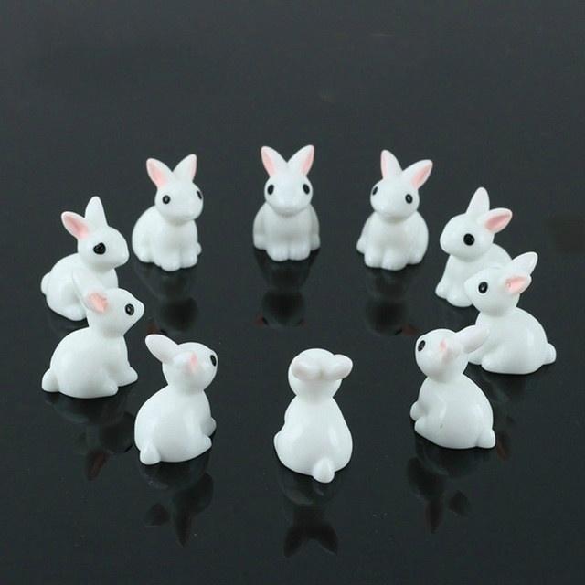 15Pcs Lovely Miniature Mini Rabbit Resin Garden Fairy Ornament Flower Plant Pot Home Figurine Animal Decor Figurines Miniatures