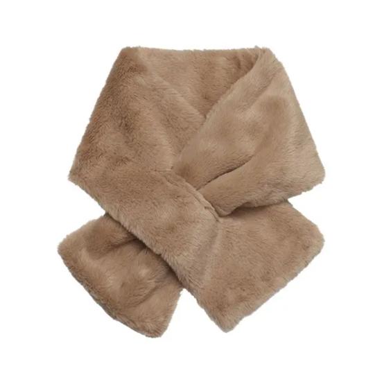 Women Winter Faux Rabbit Fur Cross Collar Solid Color Thickened Warm Scarf Plush Elegant Shawl Scarf Clothes Accessories