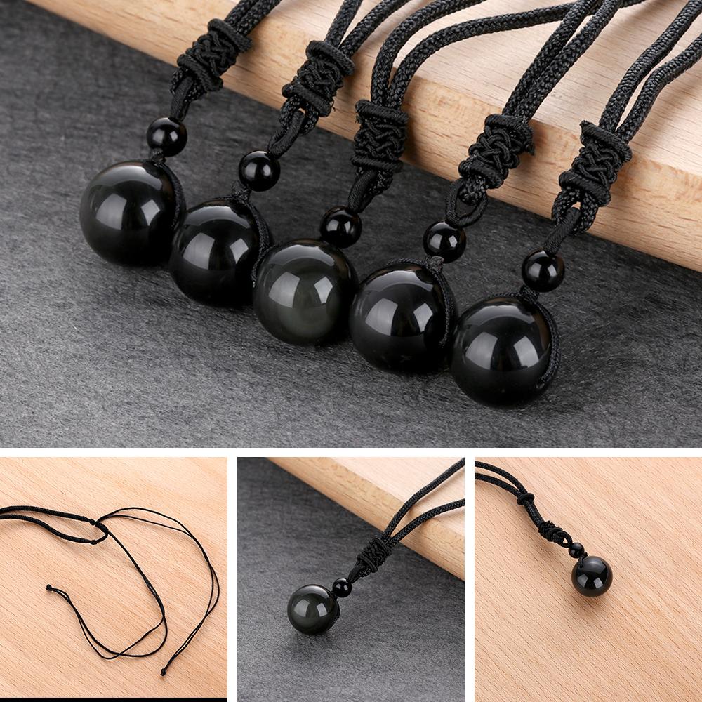 Fashion Lucky Blessing Amulet Obsidian Pendant Round Ball Necklace