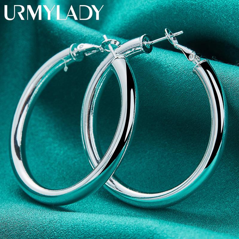 Гладкие круглые серьги из стерлингового серебра 925 пробы диаметром 50 мм, модные ювелирные изделия