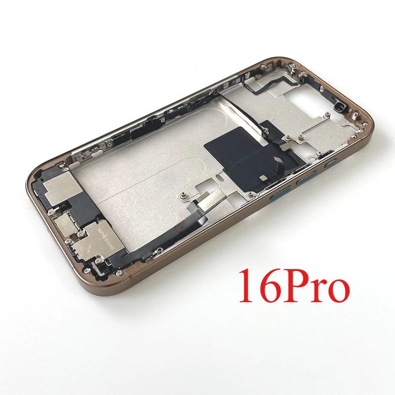 For iPhone 16 Pro Full Housing Middle Frame Bezel With Volume Power Flex Cable Side Button Chassis Repair Parts