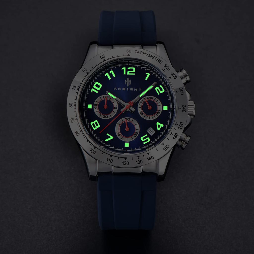 Часы-хронограф, водонепроницаемые аналоговые кварцевые часы, светящийся силиконовый циферблат с датой, спортивные, повседневные, модные, деловые часы, элегантный подарок для [AKNIGHT]