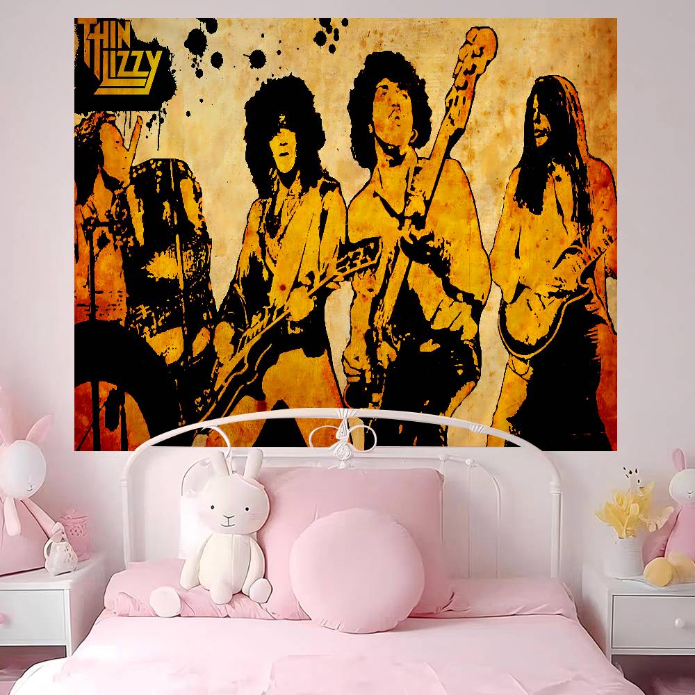 Тканевое панно Rock Band Thin Lizzy Аниме Цветочный ковер в стиле хиппи Декор для общежития Дешевый настенный декор в стиле хиппи