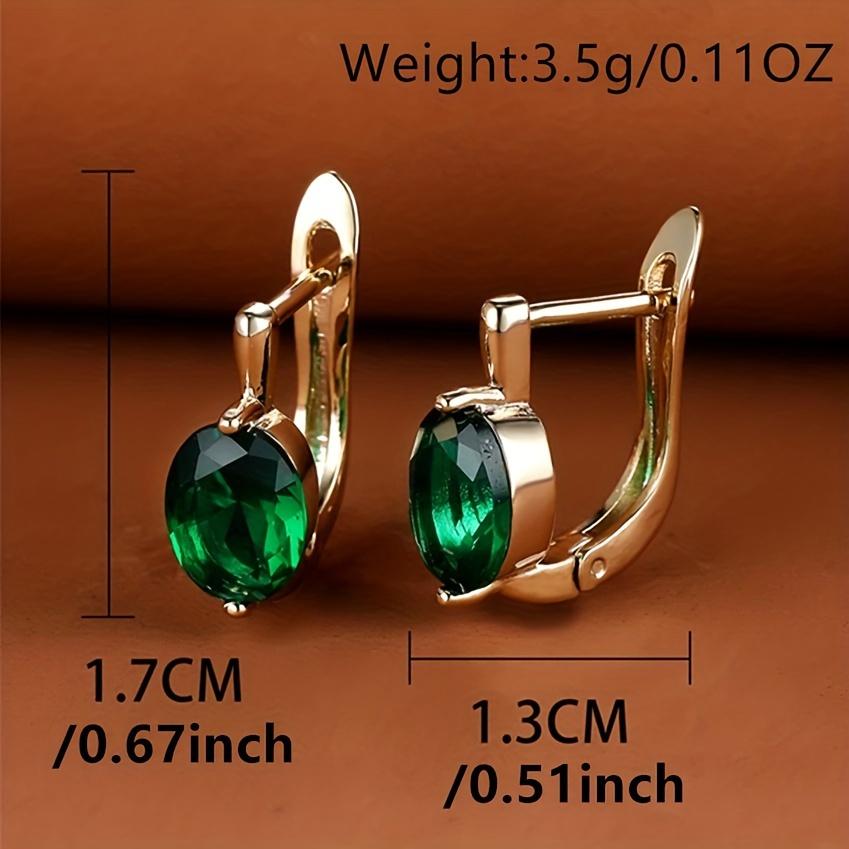 Exquisite Gold Color Oval Cut Red Blue Green Aqua Stone Hoop Earrings Woman Huggie Stud Wedding Birthday Gift Jewelry Bridal Lady Earrings