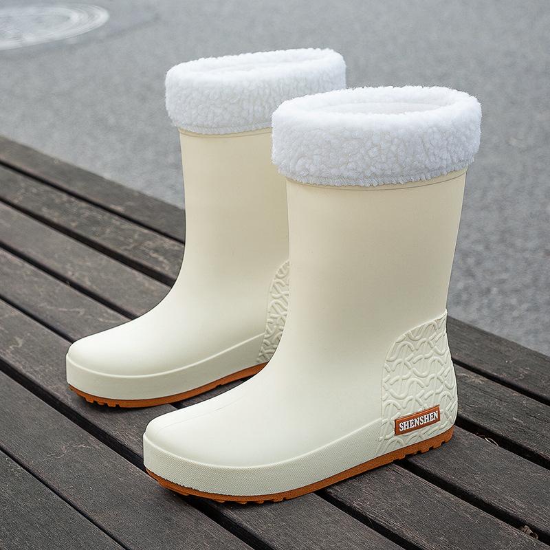 Women's Mid-tube Rain Boots Rubber Boots Warm Overshoes Waterproof Outdoor Non-slip Wear-resistant Fashion All-match Rain Boots