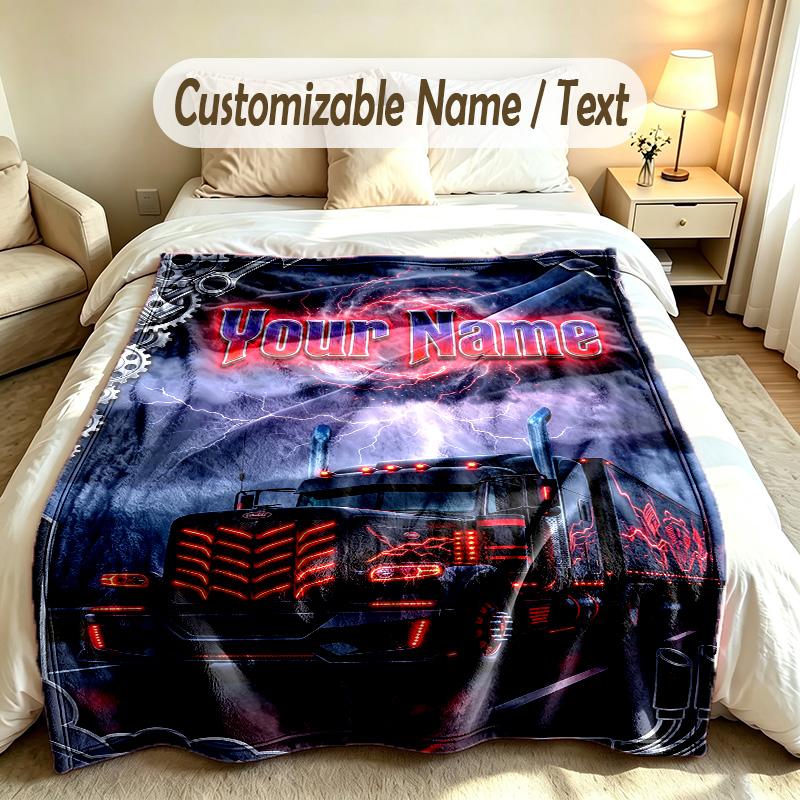 Truck Theme Custom Blanket Personalized Name & Text Customized Soft Warm Throw Blanket Home Decor