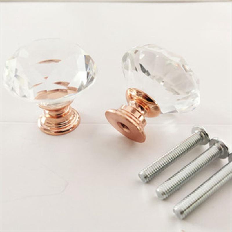 Cupboard Drawer Single Hole Handle Screw Handle Transparent Color Diamond Crystal Furniture Hardware Small Handle