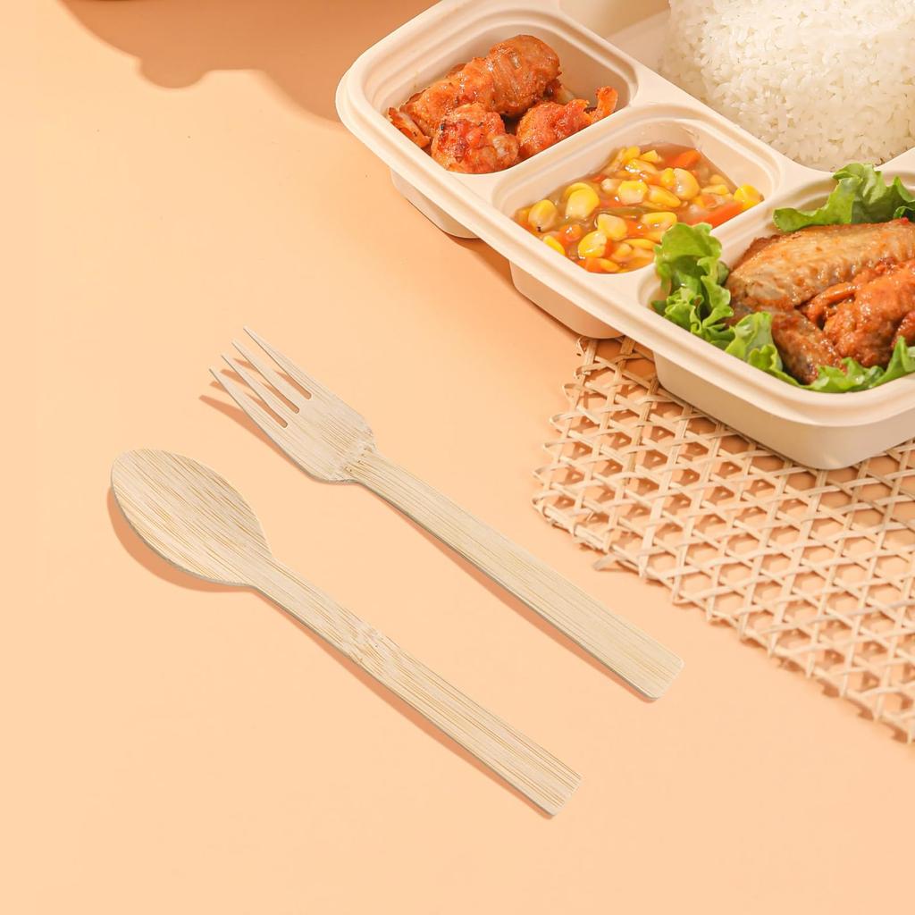 Одноразовые бамбуковые вилки HTB, 100 штук, 17 см, натуральный бамбук, неотбеленные, для коммерческого использования, на открытом воздухе, в кафе и на мероприятиях (HTB-BF100)